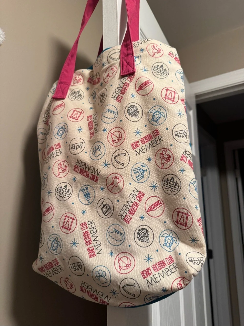 Disney Teal Tote Bag with Pink Handles 